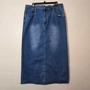 Wax Jean Collection Modest Denim Midi Skirt Back Slit Med Wash SEE MEASUREMENTS